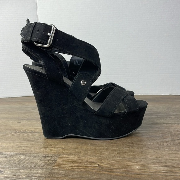 G by Guess Womens Heethe Black Faux Open Toe Wedge Heels Slingback Strappy sz 8 - Picture 4 of 14